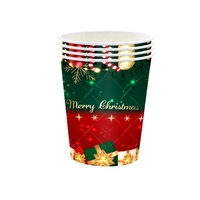 Set 16 Pahare de Unica Folosinta, Flippy, Model Merry Christmas, Tematica de Craciun, 9.14 cm, Rosu Verde