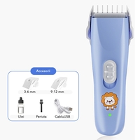 Masina De Tuns Bebelusi si Copii, Flippy, Lame Cermice si Inox, Fara Fir, Functie Anti Taiere, Silentios, 50 W, Rezistent la Apa, 2 Accesorii, Incarcator USB, Model Leu, Albastru