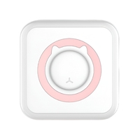 Mini Imprimanta Foto Portabila, Flippy, 5 Role de Hartie Termica, 5 Role Autocolante, 3 Role Colorate, Pixuri, Incarcare USB, Model Pisica, Alb Roz