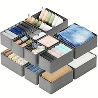 Organizator pentru Sertar, Flippy, 3 Marimi, pentru Lenjerie, Tricouri, Sosete, 6 Piese, Pliabil, Stivuibil, din Tesatura, Gri