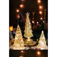 Decoratiune de Craciun, Flippy, Model Brad cu Stea, din Sticla, Lumini, Baterii 3 AA, 24 x 8 cm, Auriu