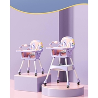 Scaun de Masa 2in1, Flippy, pentru Copii de la 6 luni - 5 Ani, Inaltime Reglabila, Centura in 5 Puncte, Tava de Masa, Roti cu Frana, Cos Depozitare, Jucarie Inclusa, 94 x 78 x 60 cm, Roz/Mov