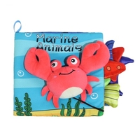 Carte Senzoriala, Flippy, pentru Bebelusi, 15x16x4 cm, cu Animalute, 3D, Cu Sunete si Fosnete, 0-3 Ani, Model Crab, Multicolor