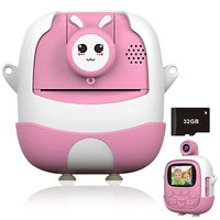 Camera Instantanee pentru Copii, Flippy, cu Functie de Printare, Cablu USB-C, Bluetooth, Compatibil iOS/Android, Camera Frontala + Selfie, Model Iepure, Snur Inclus, Roz