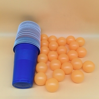 Joc de Baut BEER PONG, Flippy, Set din 24 Mingi de Tenis si 24 Pahare Reutilizabile, Joc Interactiv pentu Adulti, Albastru Portocaliu