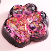Jucarie Antistres Squishy, Flippy, cu Revenire Lenta, Squeeze Pinch Family, Model Labuta de Pisica cu Sclipici, 6.5x6 cm, 60g, Ambalaj Transparent, Roz-Negru