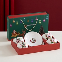 Set Vesela Festiva, Flippy, Tema Craciun, 4 x Boluri 300 ml, 2 x Farfurii 18 x 3.4 cm, din Ceramica, Model 3, Multicolor