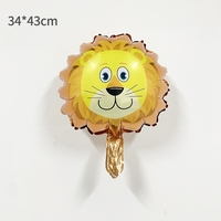 Balon din Folie Metalizata, Flippy, Mini Figurine Animalute, Model Leu, Tematica Aniversare, 34x43 cm, Ambalaj Individual, Pai Inclus, Umflare cu Aer sau Heliu, Multicolor