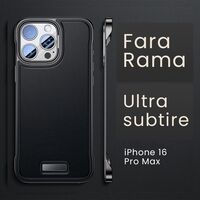 Husa pentru iPhone 16 Pro Max, husa de protectie pentru telefon, Flippy, Design Modern fara margini, din Piele PU, Subtire, Negru