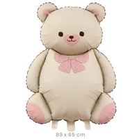 Balon din Folie Metalizata, Flippy, Figurina Animata, Model Ursulet, 89 x 65 cm, Ambalaj Individual, Pai Inclus, Umflare cu Aer sau Heliu, Bej Sampanie