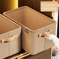 Cutie Depozitare Flippy, pentru Haine, lucruri, din Textil cu Cadru Metalic, Manere Laterale, forma Dreptunghiulara, 42 x 28 x 25 cm, volum 29 L, Kaki