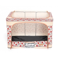 Cutie de Depozitare Pliabila, Flippy, 66 L din Bumbac si In, 52 x 42 x 39 cm, Fereastra Frontala, 2 Usi de Acces cu Fermoar Bidirectional, Cadru Metalic, Suport Baza Stabil din Plastic, Motiv Traditional Model 7