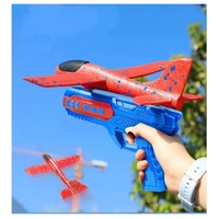 Pistol cu Lansator de Avion, Flippy, din Polistiren+Plastic, +3 Ani, Avion 24 cm, Lansare 10 m, cu Lumini, Albastru/Rosu