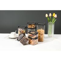 Set 4 Recipiente din Plastic, Flippy, pentru Alimente/Obiecte, Inchidere Ermetica, 1 x 460 ml, 2 x 700 ml, 1 x 1300 ml, Transparent