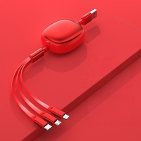 Cablu Retractabil Universal pentru Telefon, Flippy, Universal 3in1 pentru Orice Tip de Telefon, Micro-USB, Lightning, TYPE-C, 1.2M, Rosu