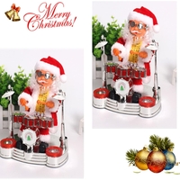 Decoratiune Mos Craciun, Flippy, Animat, care Canta si Danseaza, cu Tobe, Imbracat Festiv, 20x17 cm Inaltime, Rosu