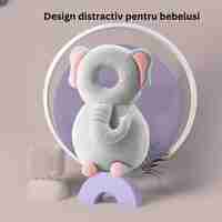 Perna tip Rucsac pentru Protectia Capului, Flippy, Tetiera tip Elefant de Plus, pentru Bebelusi, 33x6x19 cm, 180 g, Gri
