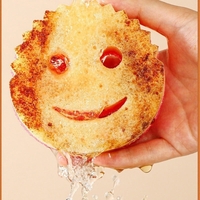 Burete de Vase, Flippy, Rotund, din Burete PU, Model Smiley Face, Doua Fete, 10 x 4 cm, Portocaliu/Galben