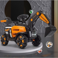 Masinuta Electrica Flippy, Tip Excavator, Brat Electric cu Maneta de Control, Spatar si Bare Laterale, Sistem Muzica si Lumini, 1-8 Ani, 72 x 36 x 50 cm, Portocaliu