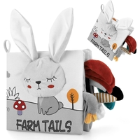 Carte Senzoriala, Flippy, pentru Bebelusi, 15x16x6 cm, cu Animalute, 3D, Cu Sunete si Fosnete, 0-3 Ani, Model Iepuras, Gri