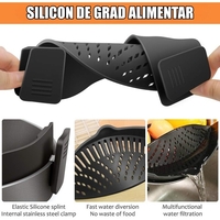 Strecurator Filtru pentru Vase, Flippy, din Silicon Rezistent la Temperaturi Inalte, Universal, Paste, Legume, Fructe, 23x12.5x6.7 cm Negru