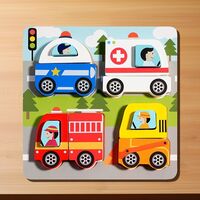 Jucarie Montessori, Flippy, Tip Puzzle 3D, din Lemn, +36 Luni, Model Masini, 18 x 18 x 1.5 cm, Multicolor