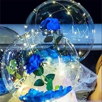 Buchet Decorativ, Flippy, Trandafir in Balon cu Lumini Led, Diametru 35 cm, 2 x Baterii AA (neincluse), Albastru/Alb