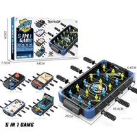 Masa de Joc 5in1  Flippy, cu Teren Schimbabil de Fotbal, Basket, Bowling, Curling si Hockey, cu Tablou Scor, din ABS, 49.8x26x6.6 cm, Design Multicolor, pentru Copii/ Adulti