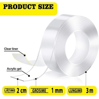 Banda Dublu Adeziva, Flippy, Transparenta, Rezistenta la Apa, Reutilizabila, Tehnologie Nano, 20mm x 1mm x 3m, Fara Urme