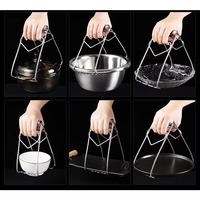 Clema pentru Boluri, Flippy, Anti-Alunecare, din Otel Inoxidabil, Extindere, pentru Oale, Tigai, de Uz Casnic, Rezistent la Temperaturi Inalte, 19.5x9.8x8 cm, Maner Maro, Gri
