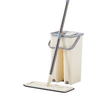 Set de curatenie Flippy, mop si galeata, galeata 6 l, 2 rezerve microfibra incluse, design modern, pentru interior, material plastic, peri sintetici, plat, cu storcere, bej