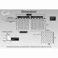 Instalatie Craciun Profesionala de Exterior IP65, Tip Perdea, 2m x 5m, 1000 Led-uri Mari, Alb cald, cu flash, Alimentator 1,5 m, Interconectabila, Fir negru, Flippy