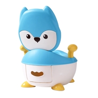 Olita pentru Copii, Flippy, +6 luni, Compartiment Detasabil, cu Capac, Antiderapanta, din Plastic, Colac Moale, Model Animat Vulpe, cu Maner, 34.5 x 35 x 23 cm, Albastru/Alb