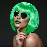 Peruca Cosplay, Flippy, Tunsoare Bob cu Breton, pentru Carnaval, Halloween, Petreceri Tematice, din PET, Marime Universala, Verde