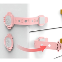 Siguranta pentru Usi Copii, Flippy, Sistem de Blocare Sertare, Dulap, Frigider, Adeziv, cu Sistem de Inchidere Dublu, Model Maimutica, Roz