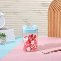 Set 5 Cutii de Depozitare Alimente, Flippy, 1 x 500ml, 2 x 800ml, 1 x 1200ml, 1 x 1900ml, Capac Albastru, din PP+PET, Inchidere Ermetica, Transparent