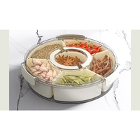 Cutie de Depozitare pentru Alimente, Flippy, cu 6 Compartimente, pentru Condimente, Fructe, Legume, cu Manere de Prindere, Rotativa 360 de Grade, Inchidere Ermetica, 32x8 cm, Alba