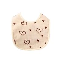Baveta in Forma de U, Flippy, din Bumbac, pentru Copii 0-12 Luni, Rezistenta la Apa, cu Capse, Model cu Inimoare,  21x30 cm, Bej