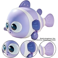 Jucarie mecanica pentru copii Flippy, pestisor haios, cu cheita, distractiv, se taraste, se misca, 11 x 9 x 7.5 cm cm, mov