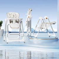 Scaun de Masa 2in1, Flippy, pentru Copii 6 luni - 4 Ani, Pliabil, cu Roti, Balansoar, Leagan, Reglabil, Tava de Masa Dubla, Centura in 5 Puncte, 96 x 56 x 76 cm, Alb