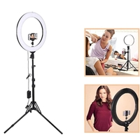 Lampa Circulara RingLight, Flippy, din ABS, 120 LED-uri, 3 Culori de Lumina, 3 Trepte de Intensitate, Rotire 360, 26 cm Diametru, Negru