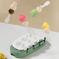 Forma pentru inghetata Flippy, 4 compartimente, forme cu animalute, materialsilicon si ABS, 21 x 12.8 x 3cm, verde