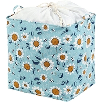 Cos depozitare, Flippy, Capac cu Snur, 175 L, Confectionat din Bumbac si un Strat Impermeabil, 50 x 50 x 70 cm, Albastru Deschis, Imprimeu Flori