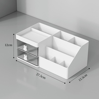 Cutie de Depozitare pentru Birou, Flippy, Pentru Makeup, Papetarie, Organizator Cosmetice, 2 Sertare si Compartimente Multiple, Model Iepuras, Plastic, 27.5x15.5x12 cm, Alb