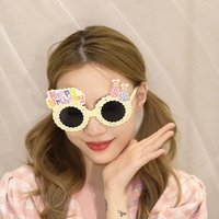 Ochelari Decorativi, Flippy, pentru Petrecere, din ABS, Unisex, Model Happy Birthday, 13.5 x 8.5 cm, Bej