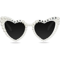 Ochelari Decorativi, Flippy, Model Just Married, cu Perle, pentru Nunta, din PC, 15.3 x 5.7 x 14.5 cm, Alb