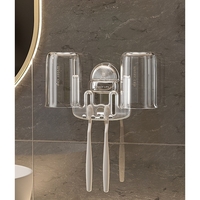 Suport Multifunctional Dublu, Pahar si Suport pentru Periuta de Dinti, Flippy, Plastic, 11 cm x 11.5 cm, Transparent