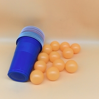 Joc de Baut BEER PONG, Flippy, Set din 12 Mingi de Tenis si 12 Pahare Reutilizabile, Joc Interactiv pentu Adulti, Albastru Rosu