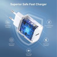 Incarcator Retea Fast Charge, Flippy, Incarcator Standard European Power Delivery 30 W, Compatibil cu iPhone 15 / 16, Alb