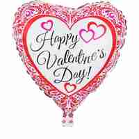 Balon din Folie Metalizata, Flippy, Figurina Inimioara, Model Happy Valentine's Day, Tematica Iubire, 45 cm, Ambalaj Individual, Pai Inclus, Umflare cu Aer sau Heliu, Rosu